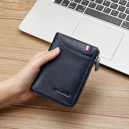 William POLO Genuine Leather Men Wallet With Card Holder Short Purse Zipper Wallets Casual Standard Wallets for Men