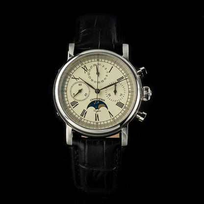 Sugess Mechanical Men Watch Original ST1908 Movement Chronograph Vintage Moonphase Genuine Leather Band Waterproof 50ATM  ST19