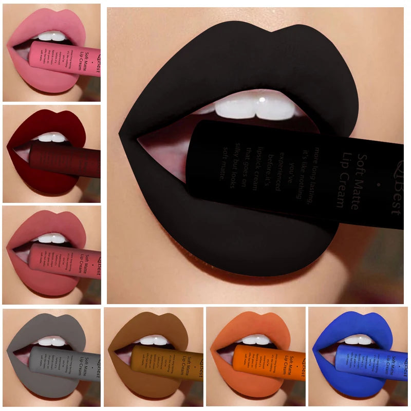 QIBEST Brand 34 Colors Liquid Lipstick Waterproof Matte Nude Lipstick Pigment Red Long Lasting Lip Gloss Women Makeup...