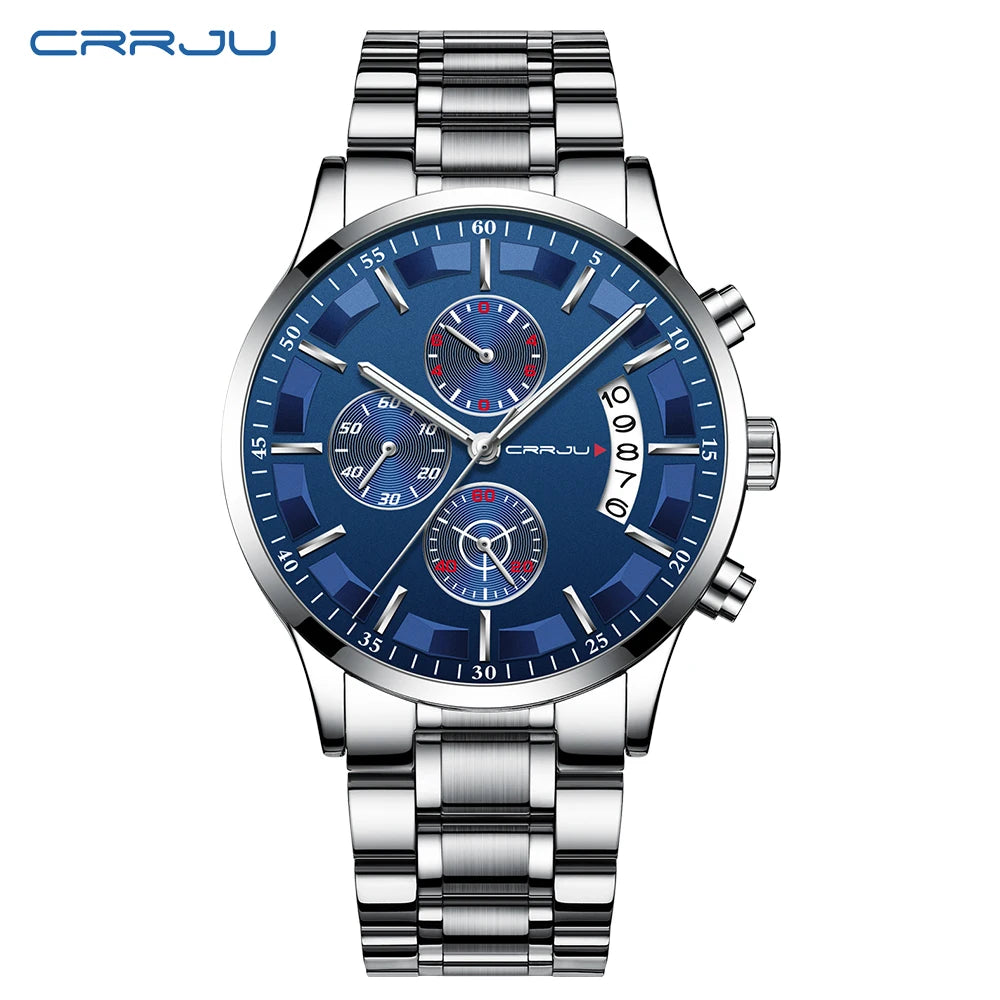 CRRJU 2261 Hot Sell Chinese Gents Quartz Watch clear Steel Strap Luminous Chronometer Calender Outdoor Hand Watch