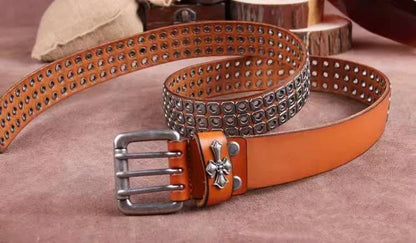 Studded Heavy Metal Style Belt Handmade Leather Pank Rock Style Men's Belt Cowhide Retro Tactical belt Jeans Belt - Kimlud