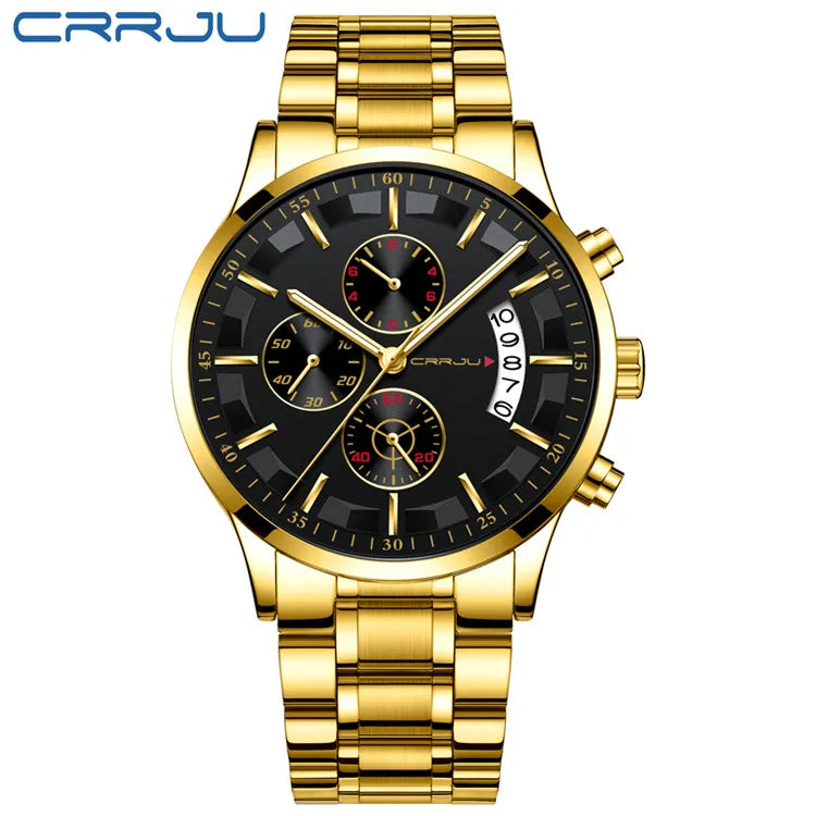 CRRJU 2261 Hot Sell Chinese Gents Quartz Watch clear Steel Strap Luminous Chronometer Calender Outdoor Hand Watch