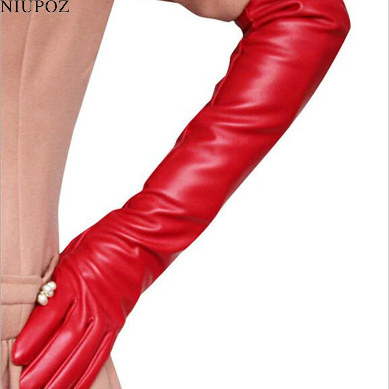 Women's Long Touch Screen PU Leather Gloves Female 50cm Autumn Winter Silky InsideNew Style Wholesale Fashion Warm Mitten G203