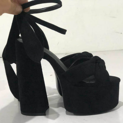 New Women Sandals Summer Shoes Sexy Thick High Heels Platform 10 colors Dress Party Wedding Shoes Woman Pumps Bow love heels - Kimlud