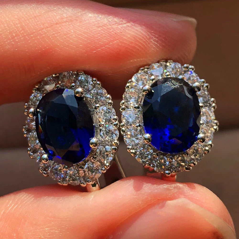Huitan Simple And Classic Brilliant Oval Cubic Zircon Stud Earrings For Women Engagement Wedding Jewelry Elegant Female...