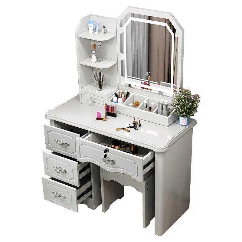 Girls White and Pink Modern Wooden Storage Simple Cheap Make up Dresser Tables Set Vanity Desk With Mirror - Kimlud