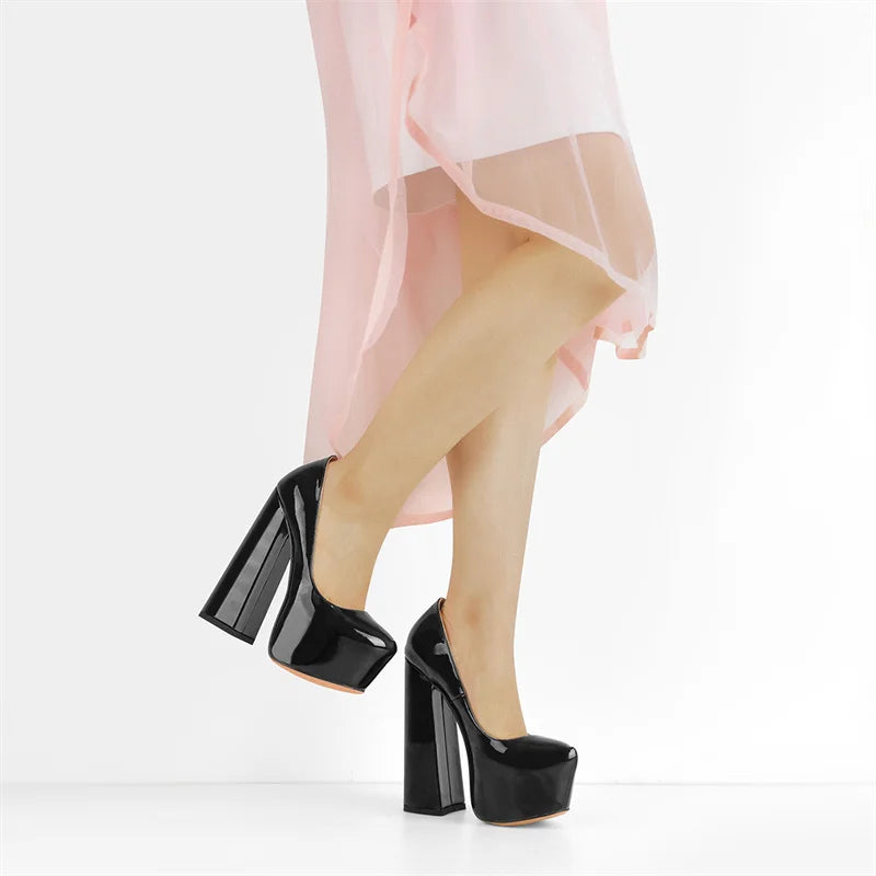 Onlymaker Women Platform Pumps Super Square Chunky High Heels Pointed Toe Slip On for Wedding Party Shoes Plus Size Shoes