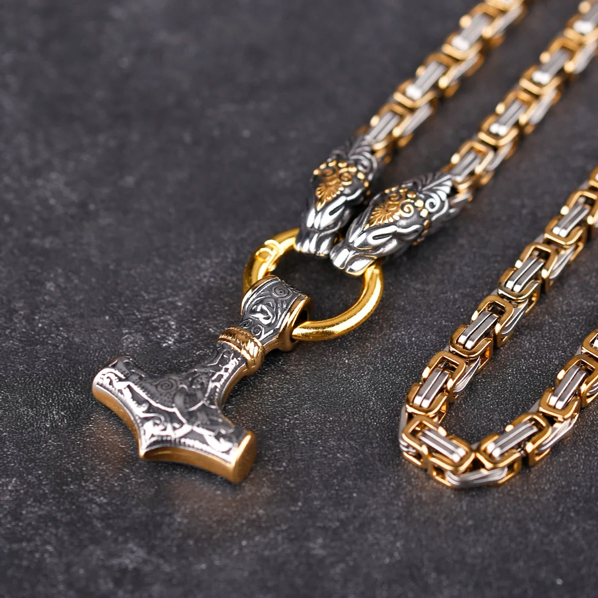 [316L Stainless Steel] 2021 New Nordic Fashion Domineering Viking Dragon Thor's Hammer Pendant Men's Necklace Jewelry Gift