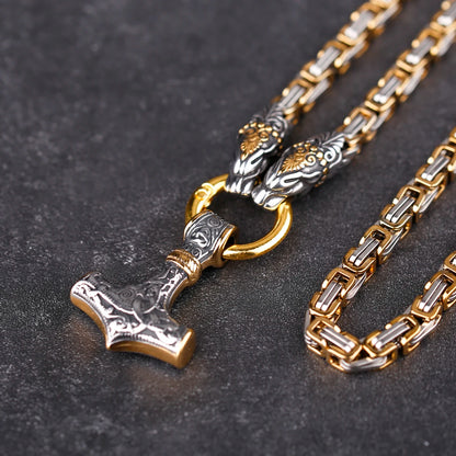 [316L Stainless Steel] 2021 New Nordic Fashion Domineering Viking Dragon Thor's Hammer Pendant Men's Necklace Jewelry Gift