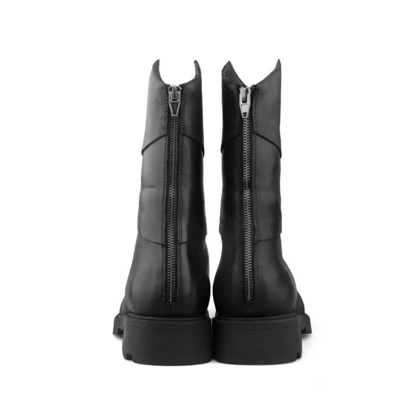 Punk Style Zipper Men Genuine Leather High-Top Sneakers Street Round Toe Winter Warm Platform Boots Black Motorcycle...