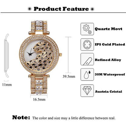 MISSFOX Tiger Wonder Women Fashion Watches Quartz Bracelet Watch Timepiece Golden Clock Ladies Gold Shockproof Waterproof Watch