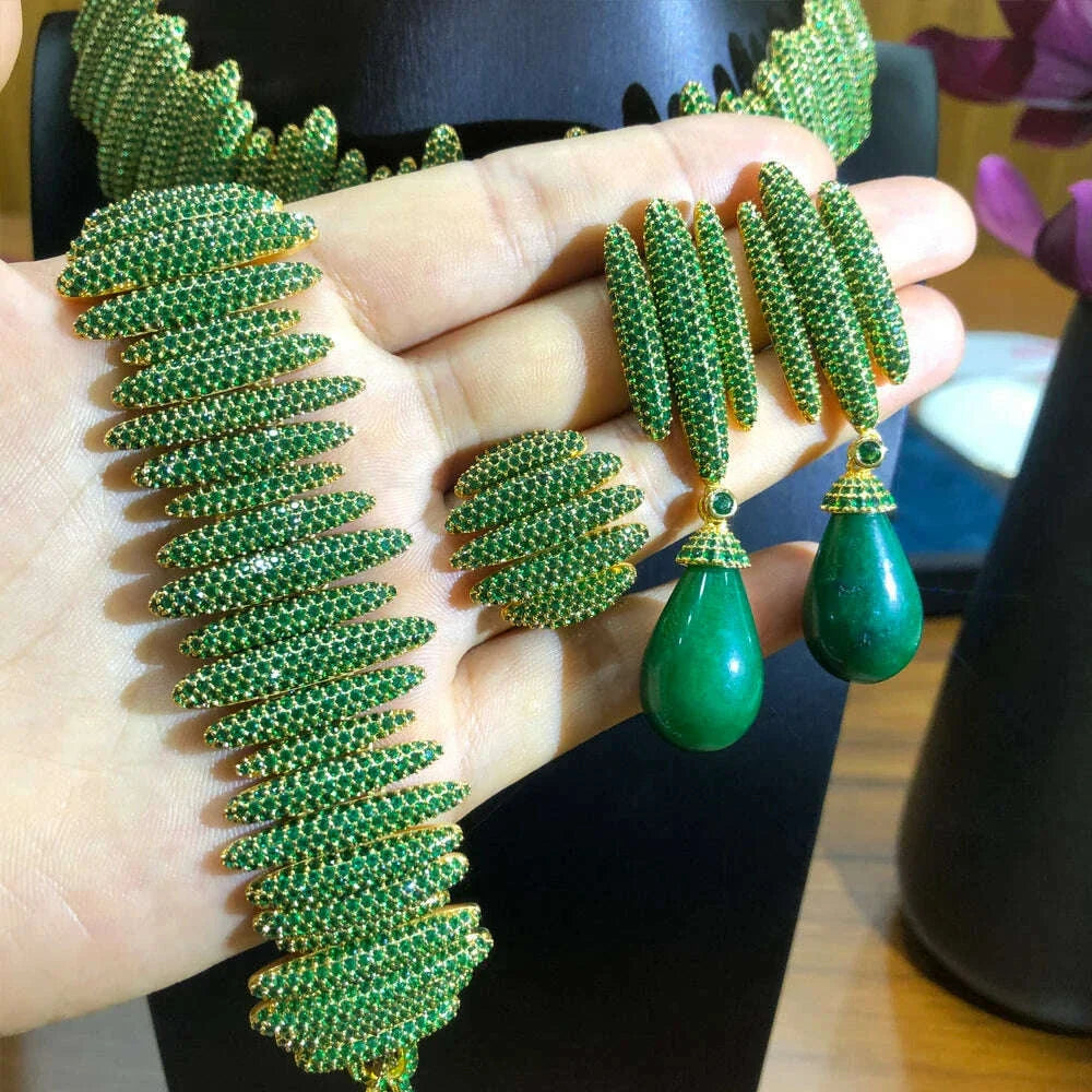 missvikki Exclusive Princess Emeralds Luxury Big Green Drop Necklace Earring Bracelet Ring Party Jewelry Set for Women Lady