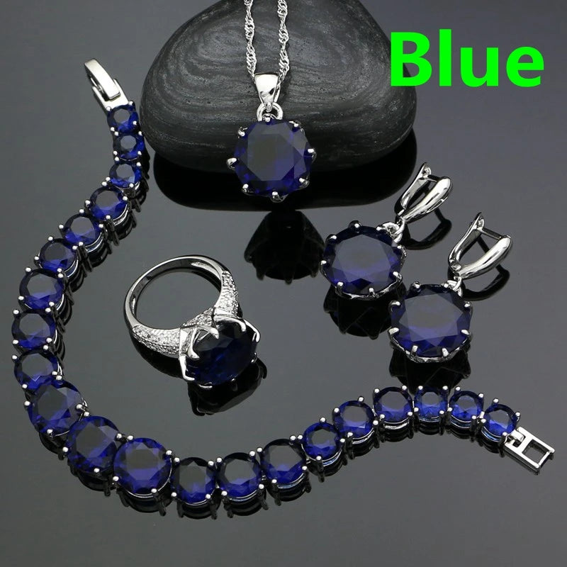 925 Sterling Silver Bridal Jewelry Sets For Women Yellow Cubic Zirconia Earrings Pendant Ring Bracelet Necklace Set