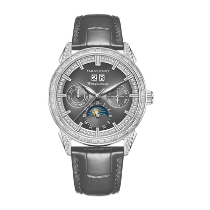 HANBORO Men's Luxury Automatic Mechanical Sports Watch Hollow Pointer Full Diamonds Calendar Luminous Stainless Steel...