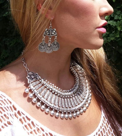 Gypsy Boehmian Hippie Collar Necklaces for Women Big Chunky Tibetan Silver Metal Necklace Festival Turkish Party Jewelry...
