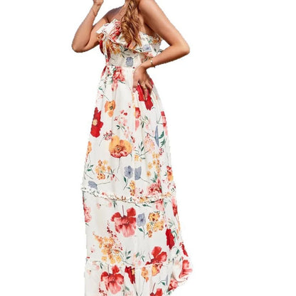 The New Summer Sexy Sleeveless Halter Print Dress Is a Versatile and Fashionable Professional Outfit