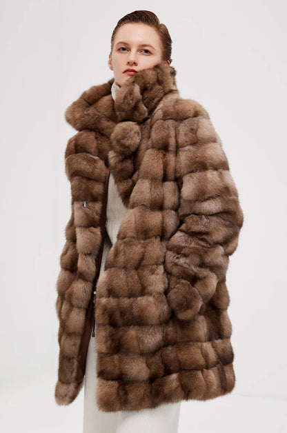 Super Nice Quality Russia Sable Fur Coat With Bigger Collar Original Price Vintage Sable Coat Factory Cost Mink Coat