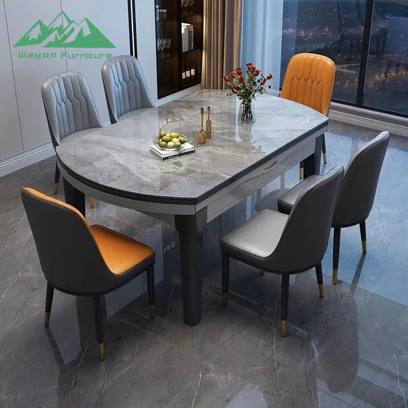 Wayon Luxury Gray Solid Wood Dining Table Set Modern Marble Top Kitchen Furniture - Kimlud