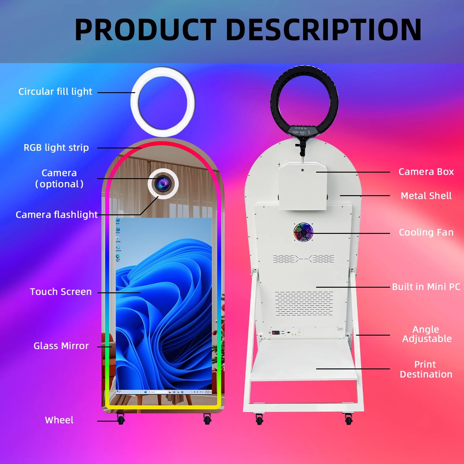 Fashion Arch Magic Mirror Photo Booth Machine With 43 Inch Touch Screen Camera and Printer Selfie Mirror Photobooth for...
