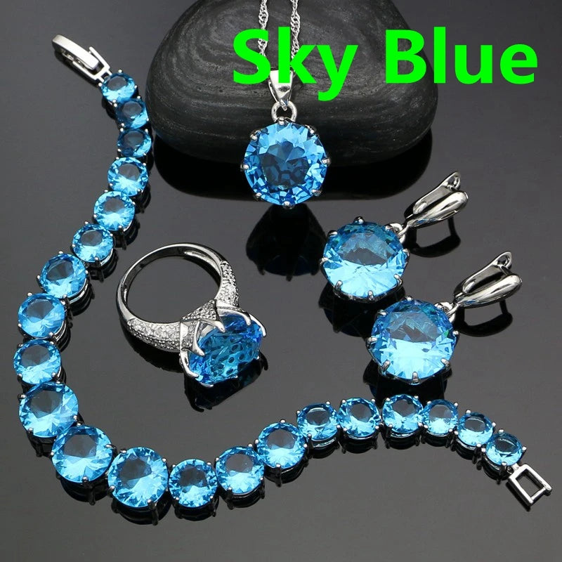 925 Sterling Silver Bridal Jewelry Sets For Women Yellow Cubic Zirconia Earrings Pendant Ring Bracelet Necklace Set