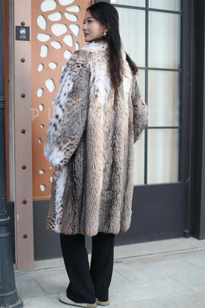 New Winter Thick Women bobcat Coat for Sale Overcoat Clothing Leopard cat Coat Plus Size Long Coats with Pockets Trend
