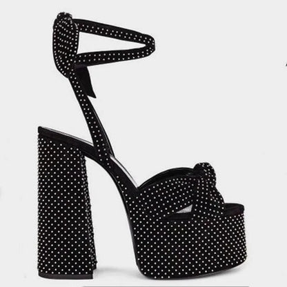 New Women Sandals Summer Shoes Sexy Thick High Heels Platform 10 colors Dress Party Wedding Shoes Woman Pumps Bow love heels - Kimlud