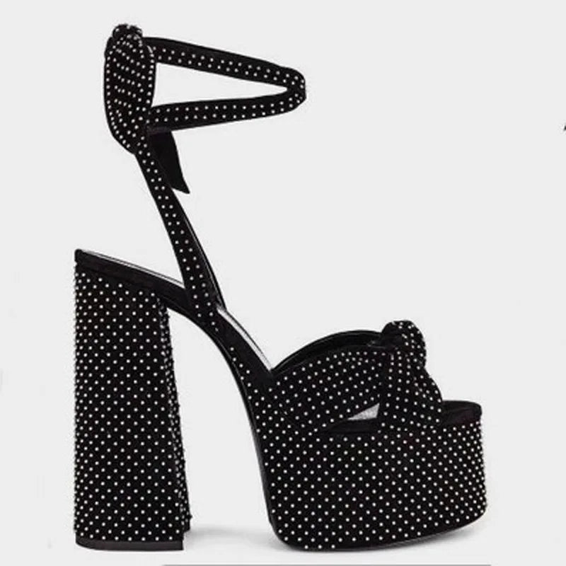 New Women Sandals Summer Shoes Sexy Thick High Heels Platform 10 colors Dress Party Wedding Shoes Woman Pumps Bow love heels - Kimlud