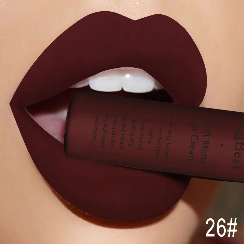 QIBEST Brand 34 Colors Liquid Lipstick Waterproof Matte Nude Lipstick Pigment Red Long Lasting Lip Gloss Women Makeup...