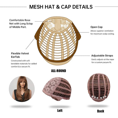 Factory Outlet MOQ 1Long Layered Brown Synthetic Wigs for Women Straight Blonde Mixed Bangs Wigs Use Heat Resistant Fiber