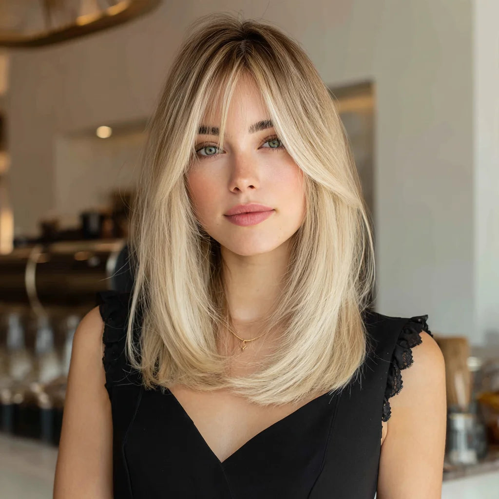 20 Inch Ombre Gold Straight Bangs Best-selling Synthetic Wigs High Quality Ladies Hair Wigs Vendor Costume Wig for Women SM242