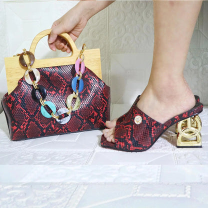Doershow new come Matching Women Shoe and Bag Set Decorated green Nigerian Shoes and Bag Set Italy Shoes and Bag set...