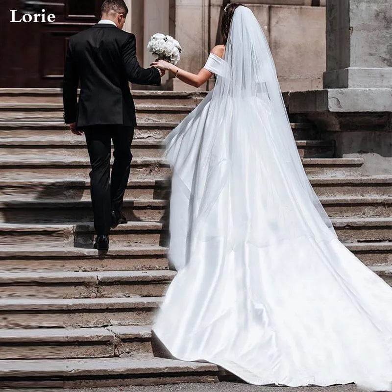 LORIE Princess Wedding Dresses Satin Vintage Off The Shoulder Wedding Bride Dresses Long Train White Wedding Ball Gown...