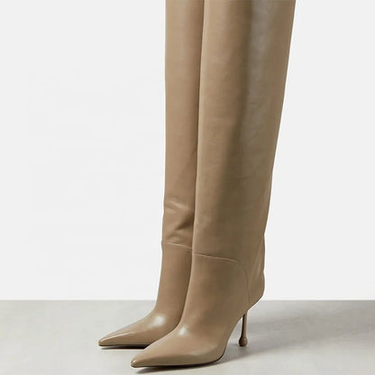 Women Custom Heeled Long Boots High Heels Pointy Toe Sexy Knee High Booties on Stiletto Dress Stiletto Shoes