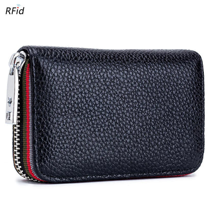 Genuine Leather Men Women Card Holder Small Zipper Wallet Solid Coin Purse Accordion Design rfid ID Business Credit Card Bags