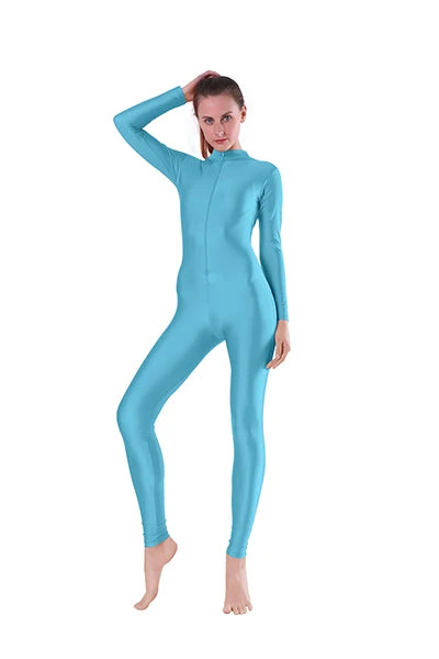 Aoylisey Women Long Sleeve Mock Neck Unitard Front Zip V-Neck Ballet Jumpsuit Dancewear Gymnastics Zentai Halloween Costume