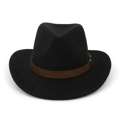QBHAT Wide Brim Wool Felt Cowboy Fedora Hats with Dark Brown Leather Band Women Men Classic Party Formal Cap Hat...
