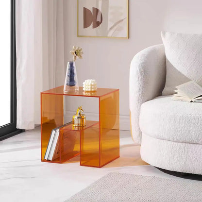 Orange Acrylic Bedside Table Transparent Storage Corner Bedroom Small Apartment Furniture - Kimlud