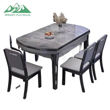 Wayon Luxury Gray Solid Wood Dining Table Set Modern Marble Top Kitchen Furniture - Kimlud