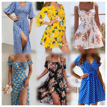 Hot Selling Summer Women's Casual Elegant Retro Short Sleeved Printed Women's Dresses Are Randomly Shipped
