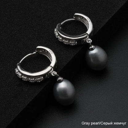 White Fine Pearl Earrings Natural Freshwater Pearl 925 Sterling Silver Pearl Hoop Earrings Jewelry For Woman Gift