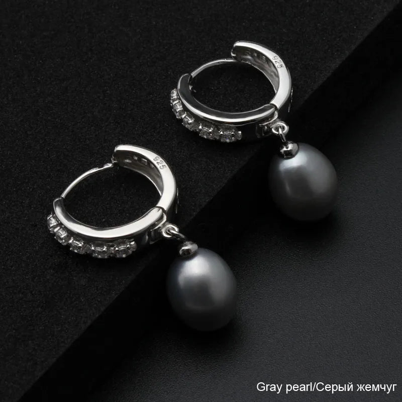 White Fine Pearl Earrings Natural Freshwater Pearl 925 Sterling Silver Pearl Hoop Earrings Jewelry For Woman Gift