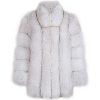 YOLOAgain Women's Stand Collar Real Fox Fur Jacket Natural Fox Fur Coat 2024 Winter - Kimlud