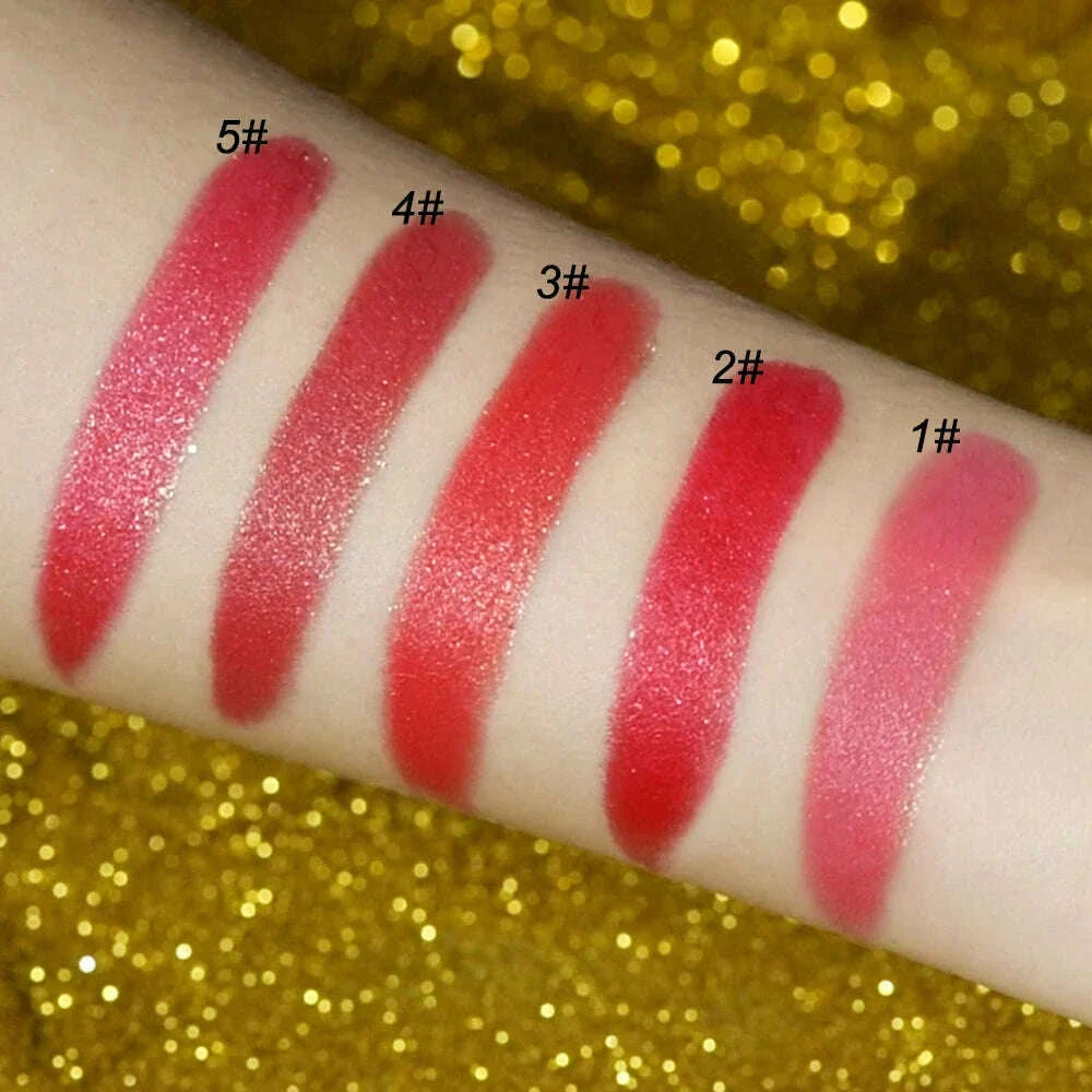 lakerain 5 Colors Gold Lipstick with Glitter Lip Gloss Long Lasting Velvet Nude Lipstick Red Lip Matte Lipstick Waterproof