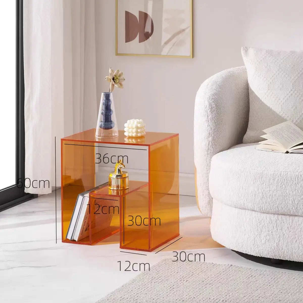 Orange Acrylic Bedside Table Transparent Storage Corner Bedroom Small Apartment Furniture - Kimlud