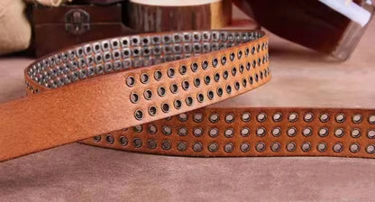 Studded Heavy Metal Style Belt Handmade Leather Pank Rock Style Men's Belt Cowhide Retro Tactical belt Jeans Belt - Kimlud