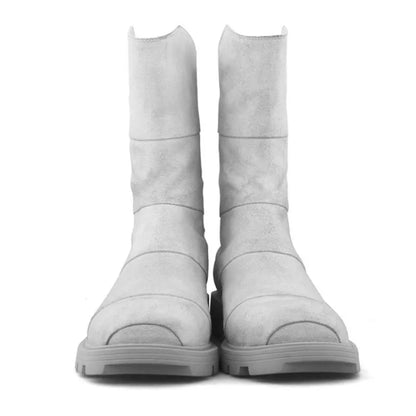 Punk Style Zipper Men Genuine Leather High-Top Sneakers Street Round Toe Winter Warm Platform Boots Black Motorcycle...