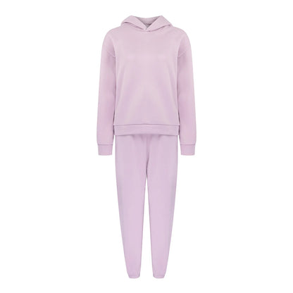 Women's Tracksuit Casual Solid Long Sleeve Hooded Sport Suits Autumn Warm Hoodie Sweatshirts and Long Pant Fleece Two Piece Sets - Kimlud