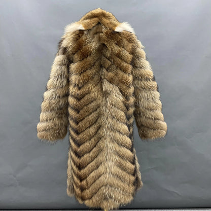 Super Luxury Full Fur Long Style Lady Women Genuine Raccoon Fur Coat Women