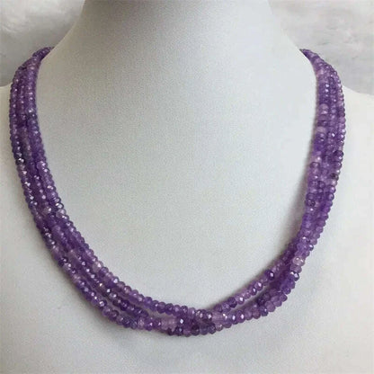 Double Blue Sapphire Chain Necklace for Women Natural Faceted Jade Stone Beads Choker Collares 3*4mm Abacus Gift Jewelry