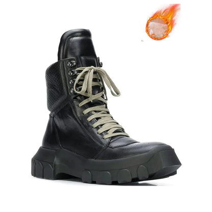 Punk Winter Men Lace Up Tactical Platform Ankle Boots Med Heels Platform Work Safety Shoes Army Genuine Leather Boots...